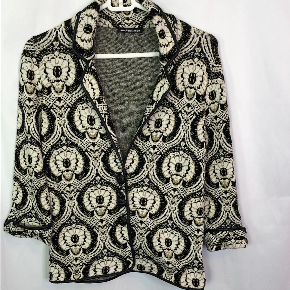 Michael Simon Woman Black and White Knit Metallic Gold Jacket Blazer Size S